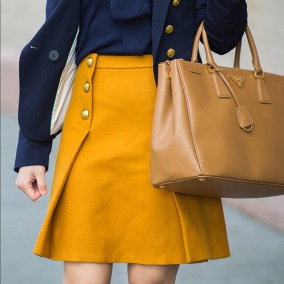J. Crew Mustard Yellow Sailor Skirt Double Serge Wool in Heather Honey - Picture 1 of 13